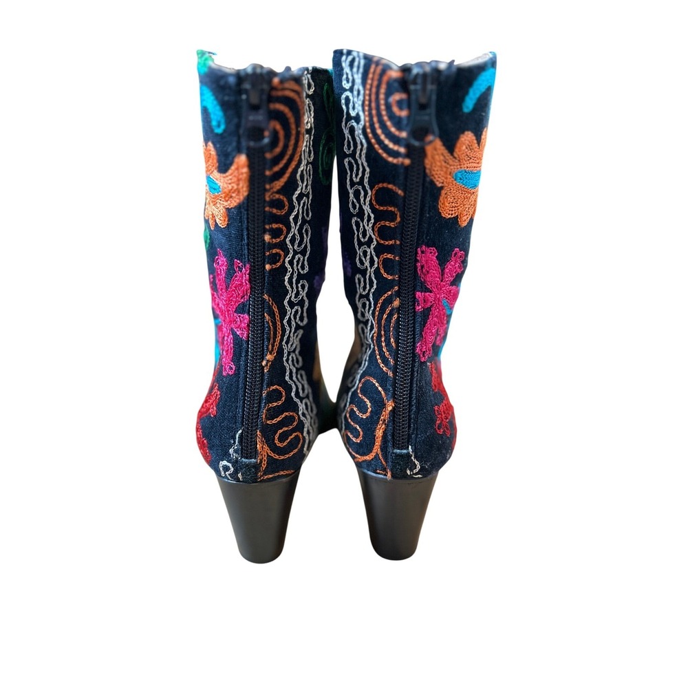 Suzani Embroidered Floral Velvet Block Heel Ankle Boots Women Size 39/US 9 - Picture 11 of 14